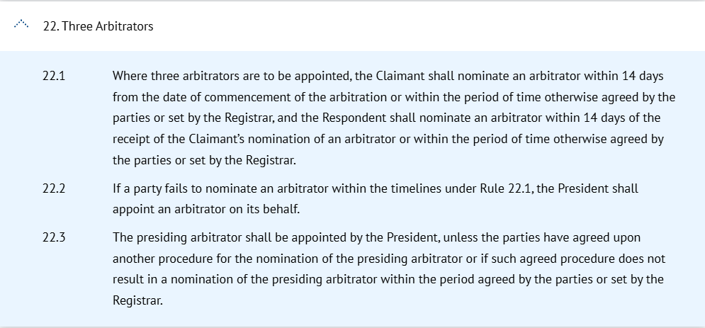 Three Arbitrators (Rule 22)